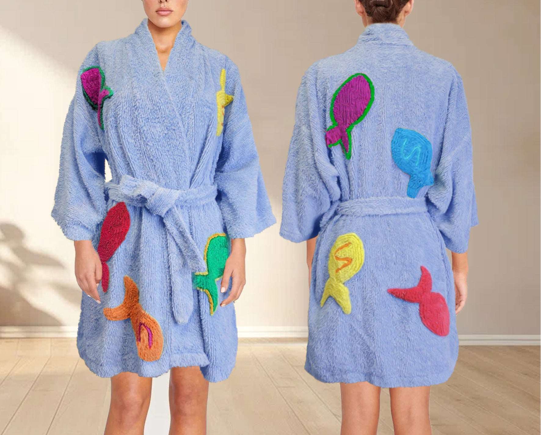 Fish Robe Kimono in Bedroom Blue