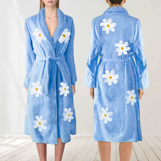 Falling Daisies Chenille Robe in Bedroom Blue