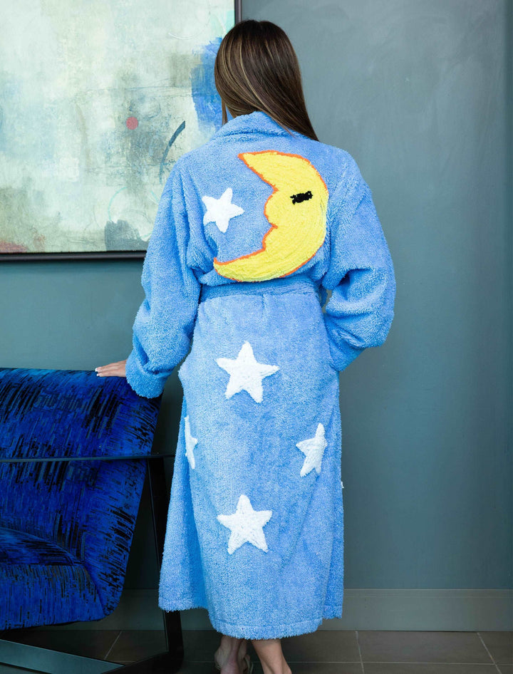 BLUE MOON AND STARS CHENILLE ROBE FROM THE BACK