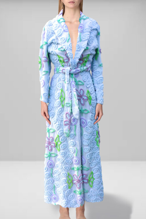 Exclusive “Wedding Cake”  Gown in Ice Blue Chenille 2025