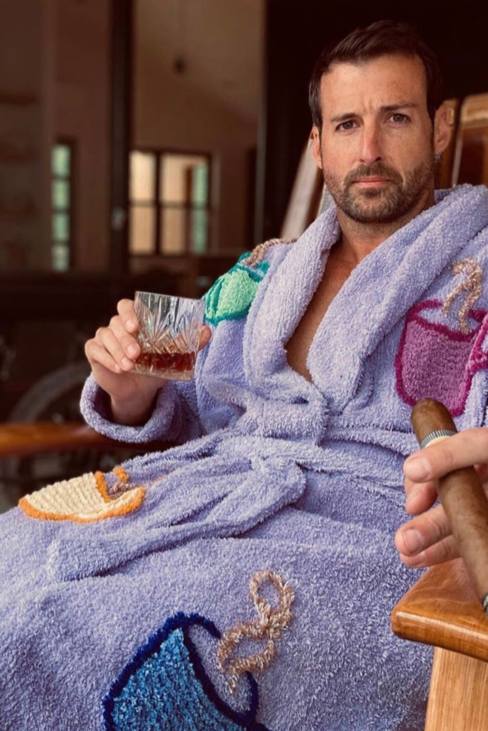 Perfect Gift of “Coffee Talk” Chenille luxury bathrobe in lilac (mens)2025