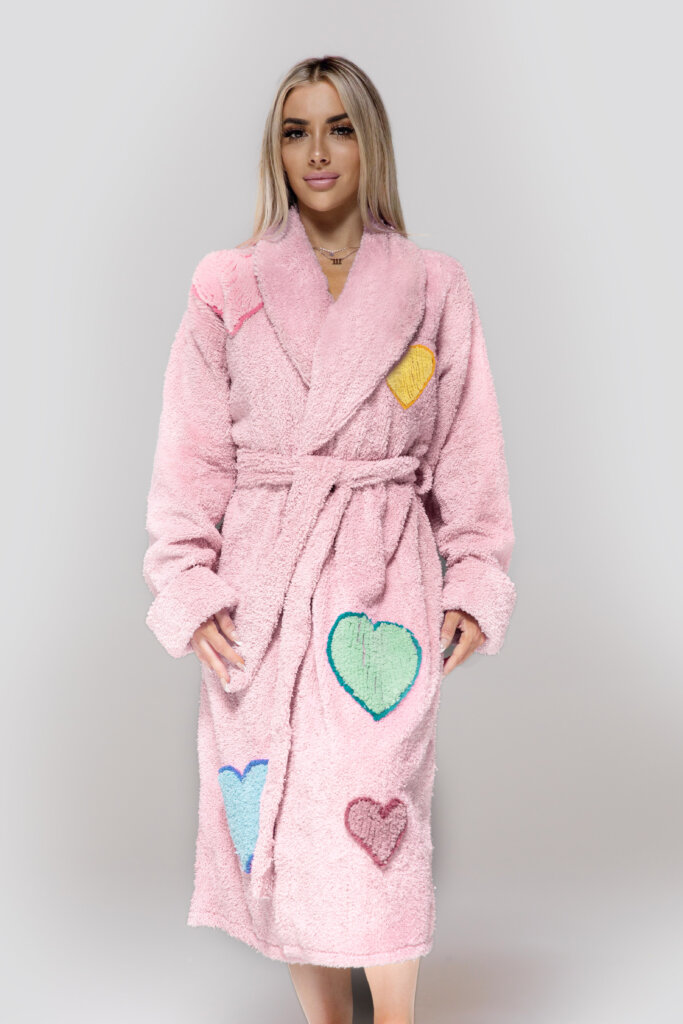 “Hot Hearts” Chenille Bathrobe in Slipper Pink 2025