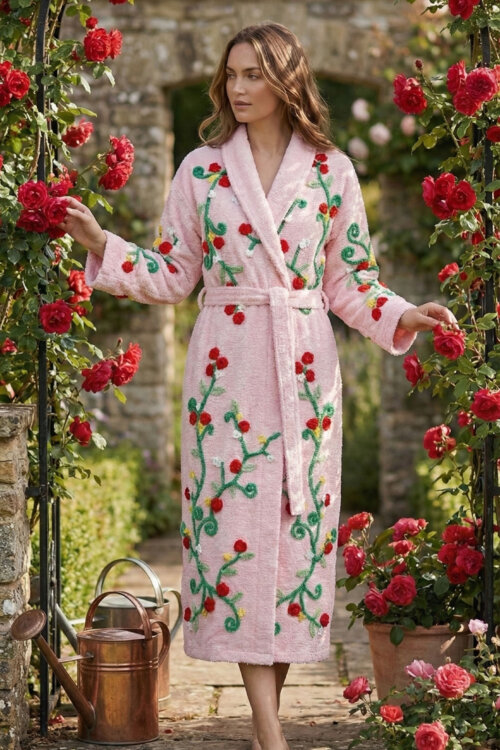 Lovely Blooming Roses Chenille Gown